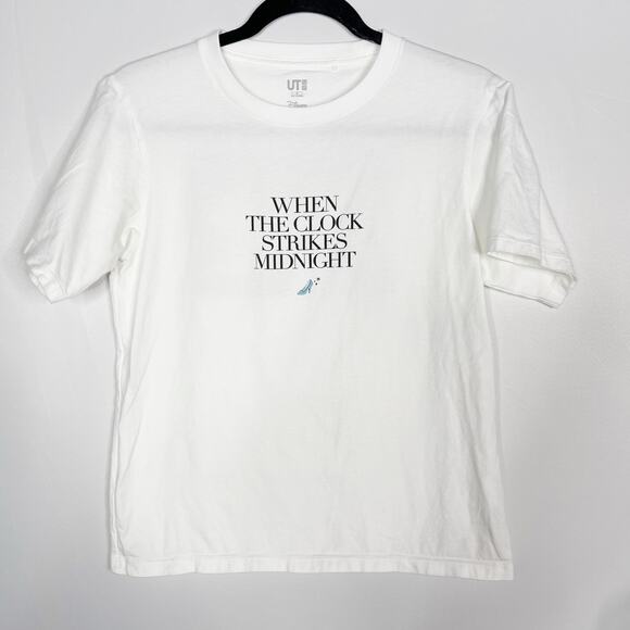 Uniqlo x Disney Womens Small S White Cinderella Short Sleeve Tee Clock Midnight - Picture 1 of 7